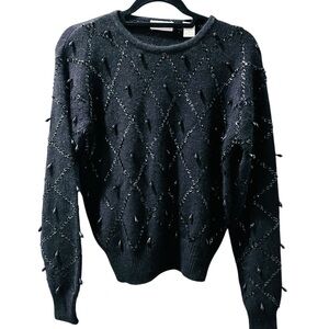 Robinson's Silk Angora Beaded Vintage Black Sweater Women's Size Medium Petite